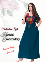 MANGAI Premium KARACHI Embroidery Nighties | Beautiful Embroidery Design's | Branded Quality | Half Sleeve | Regular Model | Stylish Nightdress for Women (KEM)