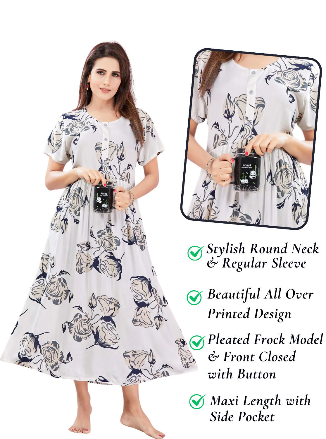 Rayon MAXI Length FROCK Model Nighties | Regular Sleeve's | Pleated Frock Style | Updated Collection's (FRK-H)