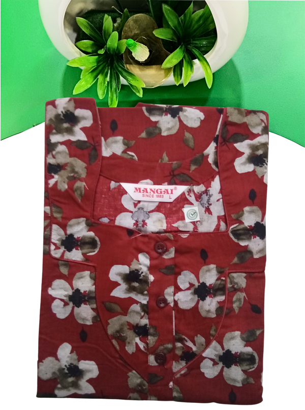 MANGAI New Regular Fit Cotton Printed Nighties - All Over Printed Stylish Nightwear for Stylish Women | Side Cut Pocket | Beautiful Nighties for Stylish Women's | Colourful Printed Cotton Nighties (ATR)