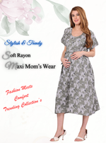 Fresh Arrivals ONLY MINE Premium 4-IN-ONE Floral Print Mom's Wear | Stylish Maxi Moms Wear | Invisible Feeding Zipper | Perfect Pregnancy Wear (MAXI 4-IN-ONE)