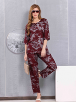 ONLY MINE Premium RAYON Printed Stylish V-Cut Neck Model Night Suits | Stylish Print's All Over | Top & Bottom Set | 3/4 Sleeve| U-Cut Neck | Trendy Night Suits for Stylish Women's (SNS)