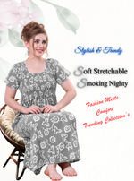 ONLY MINE Premium Smokey Nighty | Stretchable Elastic Type | Beautiful Pleated Model | Side Pocket | Stylish Nighty for Stylish Women's (OM-RAH)