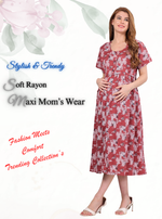 Fresh Arrivals ONLY MINE Premium 4-IN-ONE Floral Print Mom's Wear | Stylish Maxi Moms Wear | Invisible Feeding Zipper | Perfect Pregnancy Wear (MAXI 4-IN-ONE)