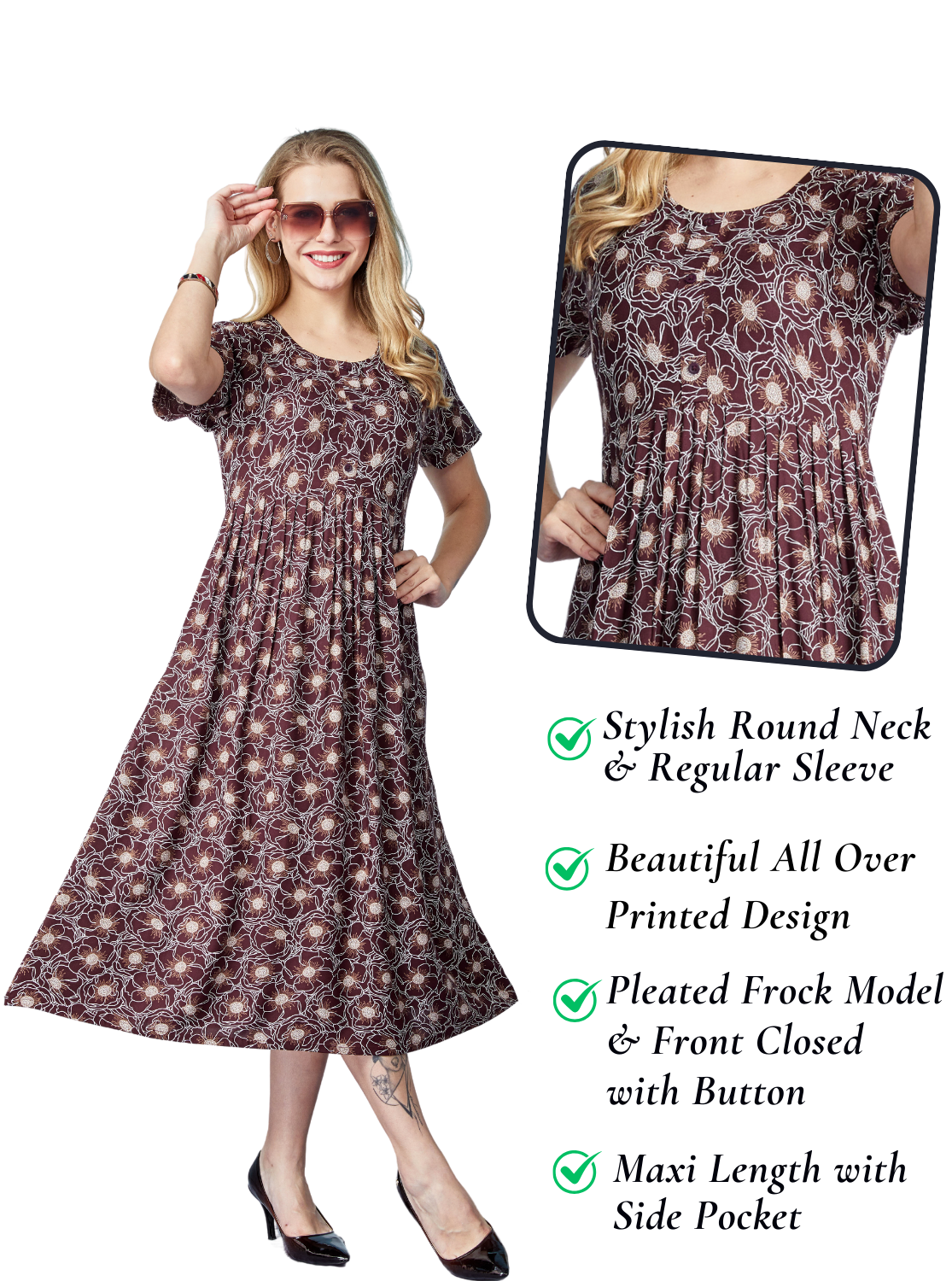 Rayon MAXI Length FROCK Model Nighties | Regular Sleeve's | Pleated Frock Style | Updated Collection's (FRK-H)