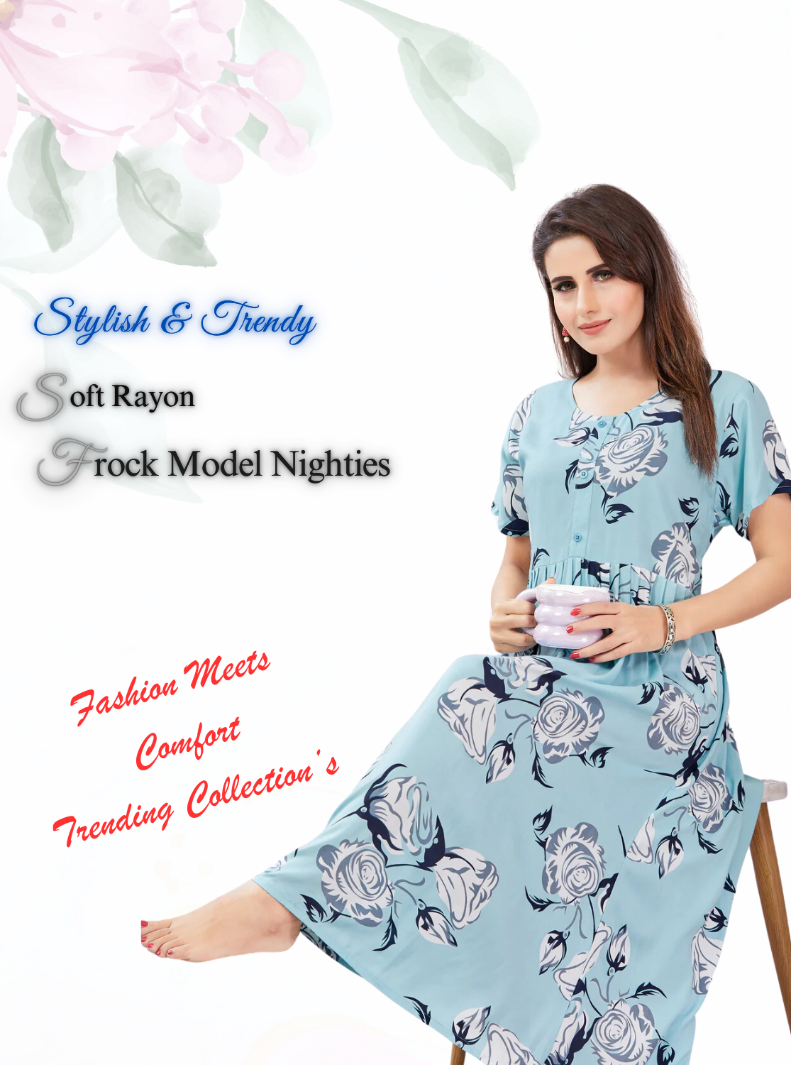 Rayon MAXI Length FROCK Model Nighties | Regular Sleeve's | Pleated Frock Style | Updated Collection's (FRK-H)