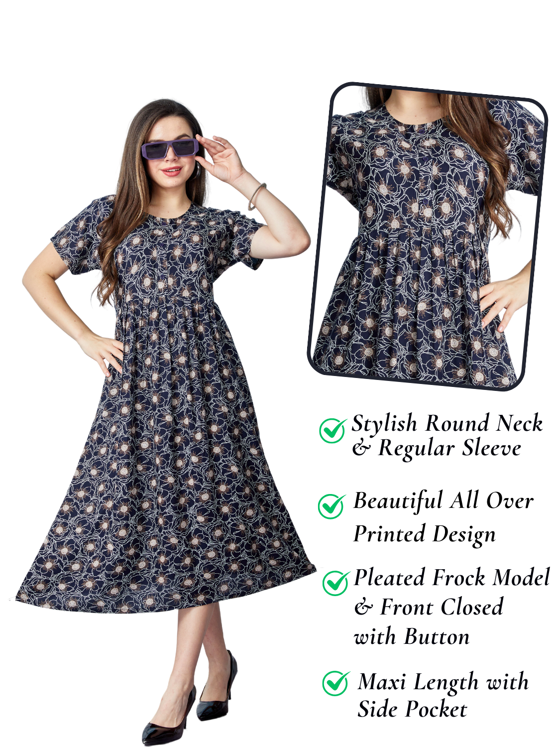 Rayon MAXI Length FROCK Model Nighties | Regular Sleeve's | Pleated Frock Style | Updated Collection's (FRK-H)