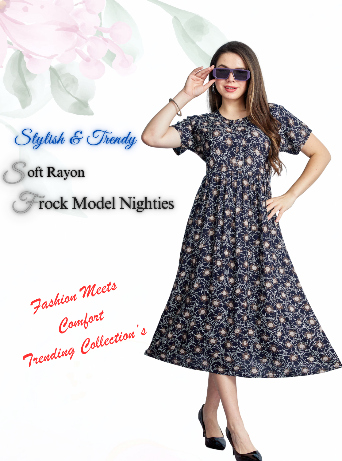 Rayon MAXI Length FROCK Model Nighties | Regular Sleeve's | Pleated Frock Style | Updated Collection's (FRK-H)