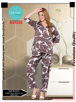 ONLY MINE Premium RAYON Printed Stylish V-Cut Neck Model Night Suits | Stylish Print's All Over | Top & Bottom Set | 3/4 Sleeve| U-Cut Neck | Trendy Night Suits for Stylish Women's (SNS)