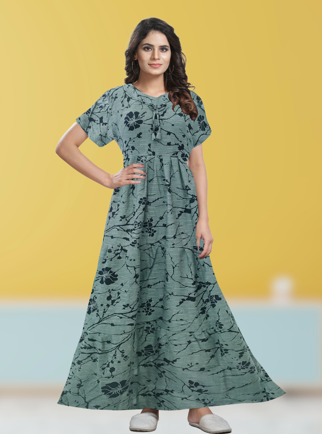 Fresh Arrivals MANGAI Alpine FULL FROCK Model Nighties | Beautiful Stylish Frock Style | Stylish Fancy Sleeves | Side Pocket | Perfect Nightwear Trendy Women's (FRK)