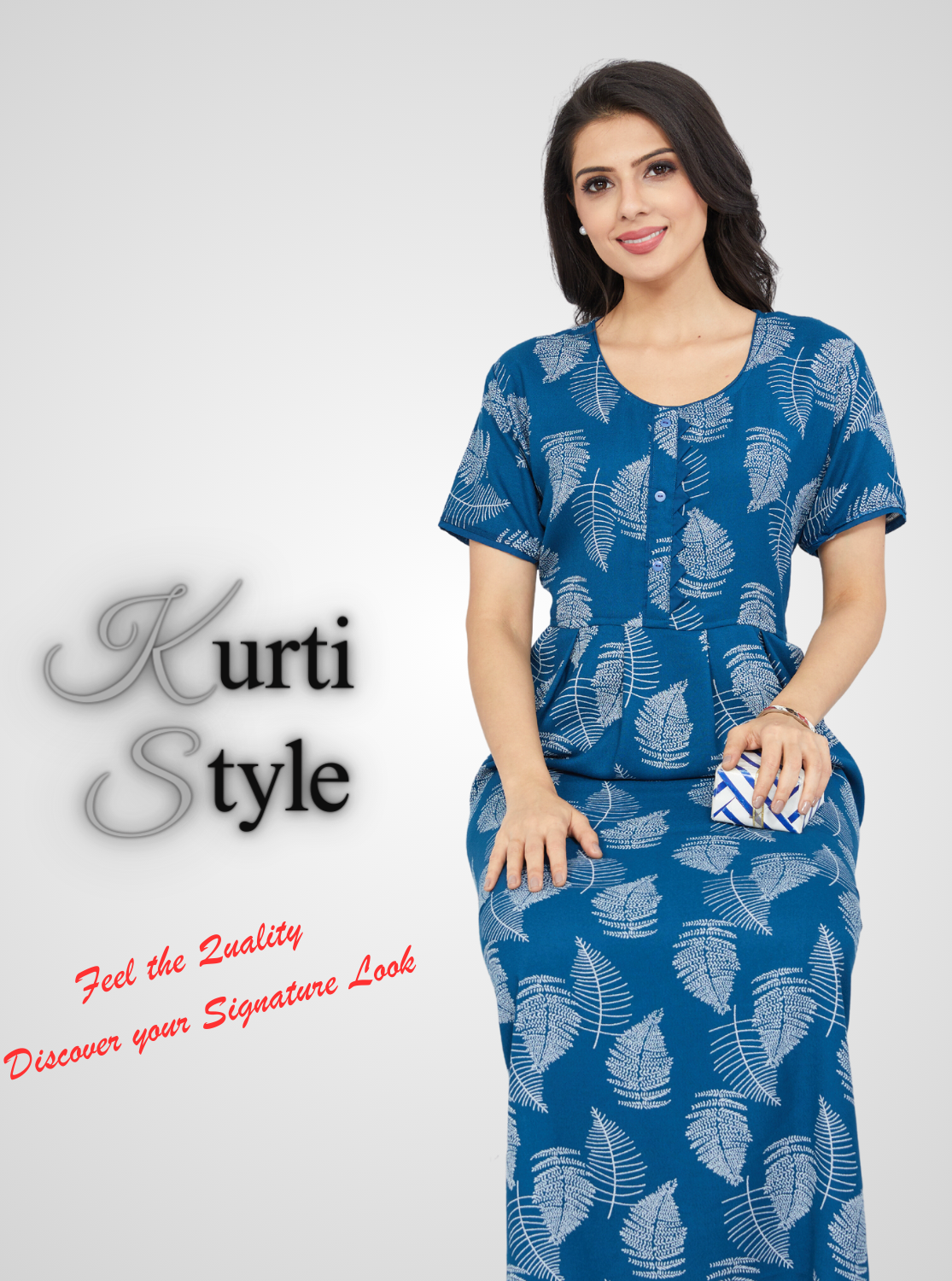 Stylish MANGAI Premium Alpine KURTI Style | Full Length KURTI Model Nighties | Side Pocket | Half Sleeve | Perfect Nightwear Collection's for Trendy Women's
