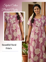 MANGAI Premium Cotton Printed Pleated Model Half Sleeve 4XL Size Nighties - Fancy Neck | With Side Pocket |Shrinkage Free Nighties | Trendy Collection's for Stylish Women's (4PZ)