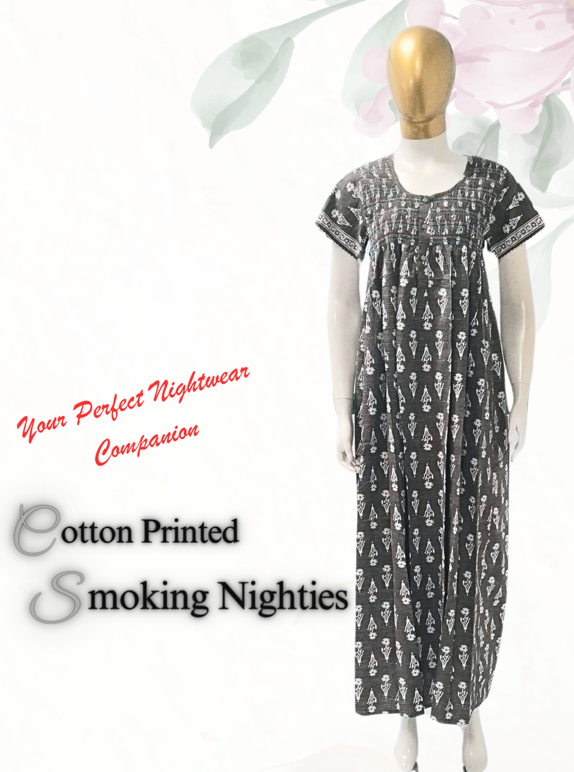 New MANGAI Premium COTTON Printed Smokey Nighty | Beautiful Pleated Design | Side Pocket | Stylish Nighty for Trendy Women's | Your Perfect Nightwear Collection's