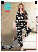 ONLY MINE Premium RAYON Printed Stylish V-Cut Neck Model Night Suits | Stylish Print's All Over | Top & Bottom Set | 3/4 Sleeve| U-Cut Neck | Trendy Night Suits for Stylish Women's (SNS)