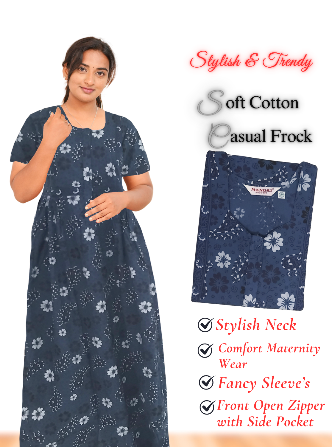 MANGAI Premium Casual Wear Cotton FROCK Model Nighties | Stylish Pleated Frock Style | Multipurpose Nighties | Casual & Pregnancy Wear | Pleated Model | Stylish Nighties for Stylish Women (MW)