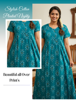 MANGAI Premium Cotton Printed Pleated Model Half Sleeve 4XL Size Nighties - Fancy Neck | With Side Pocket |Shrinkage Free Nighties | Trendy Collection's for Stylish Women's (4PZ)