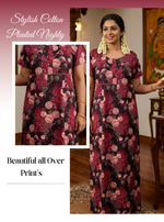 MANGAI Premium Cotton Printed Pleated Model Half Sleeve 4XL Size Nighties - Fancy Neck | With Side Pocket |Shrinkage Free Nighties | Trendy Collection's for Stylish Women's (4PZ)