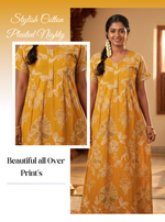 MANGAI Premium Cotton Printed Pleated Model Half Sleeve 4XL Size Nighties - Fancy Neck | With Side Pocket |Shrinkage Free Nighties | Trendy Collection's for Stylish Women's (4PZ)