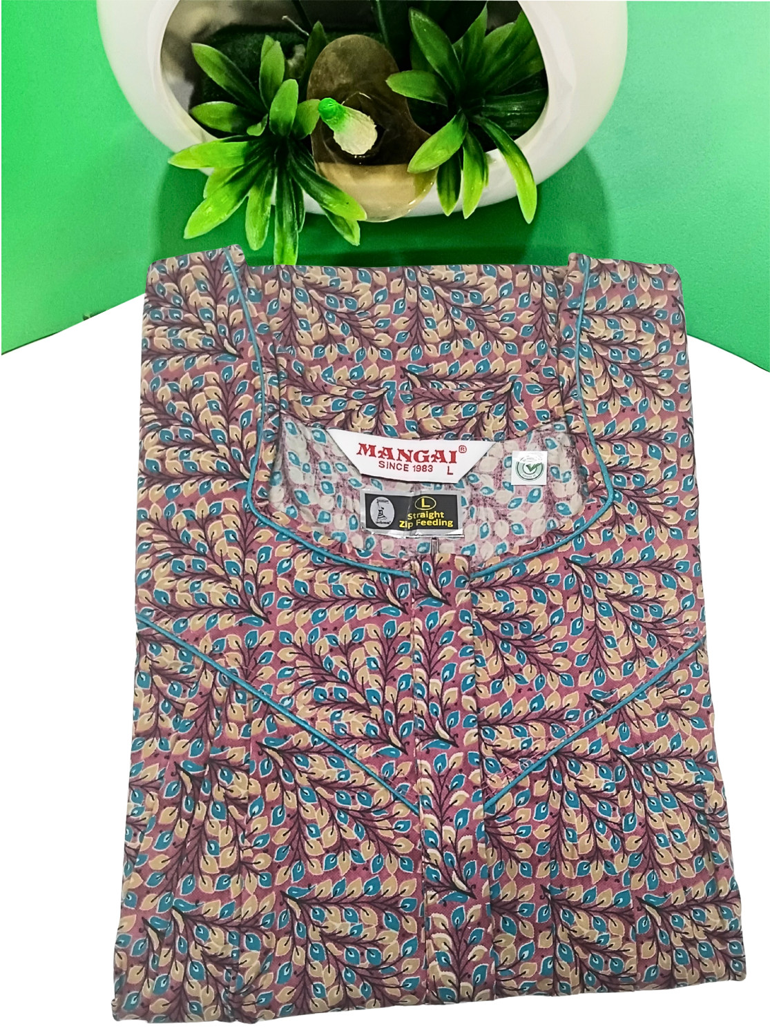 MANGAI Cotton Straight Zip Feeding Nighty |Post Pregnancy | Comfort and Style | Pleated Model | Soft Cotton Feeding Nighties (STF)