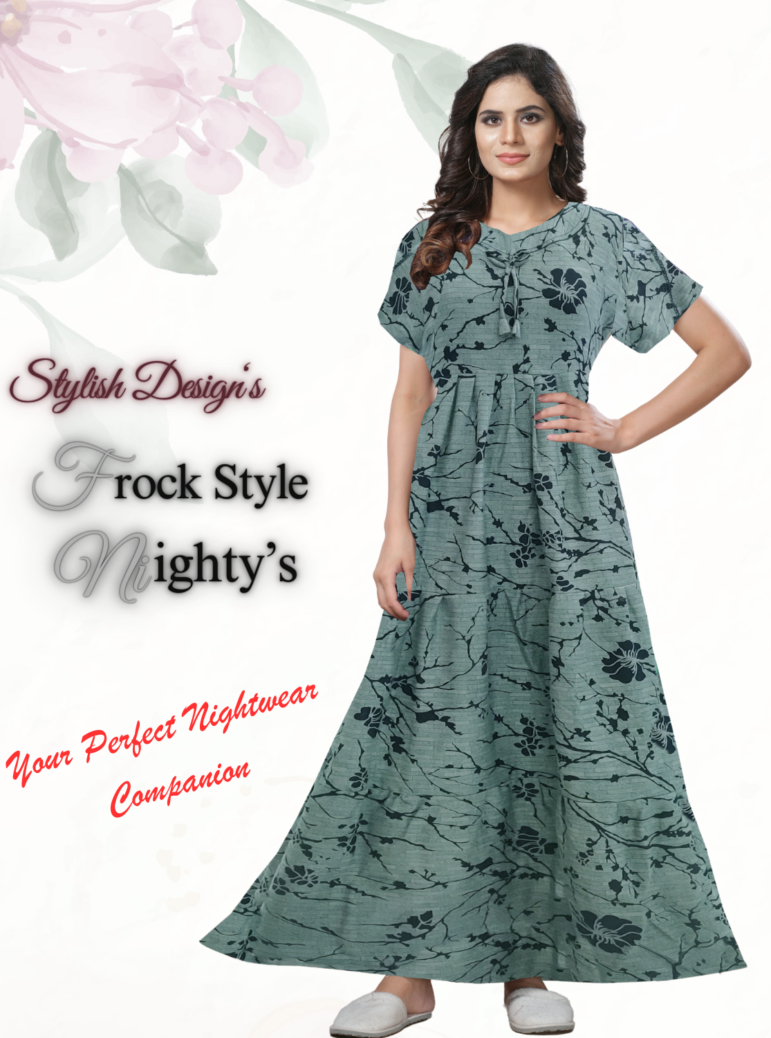 Fresh Arrivals MANGAI Alpine FULL FROCK Model Nighties | Beautiful Stylish Frock Style | Stylish Fancy Sleeves | Side Pocket | Perfect Nightwear Trendy Women's (FRK)