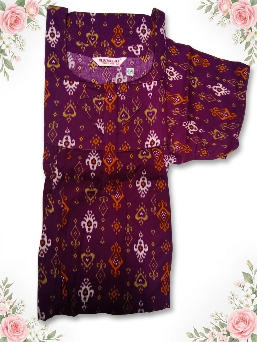 MANGAI Cotton Printed Pleated Model Half Sleeve 5XL Size Nighties - Fancy Neck | With Side Pocket | Shrinkage Free Nighties (5PZ)