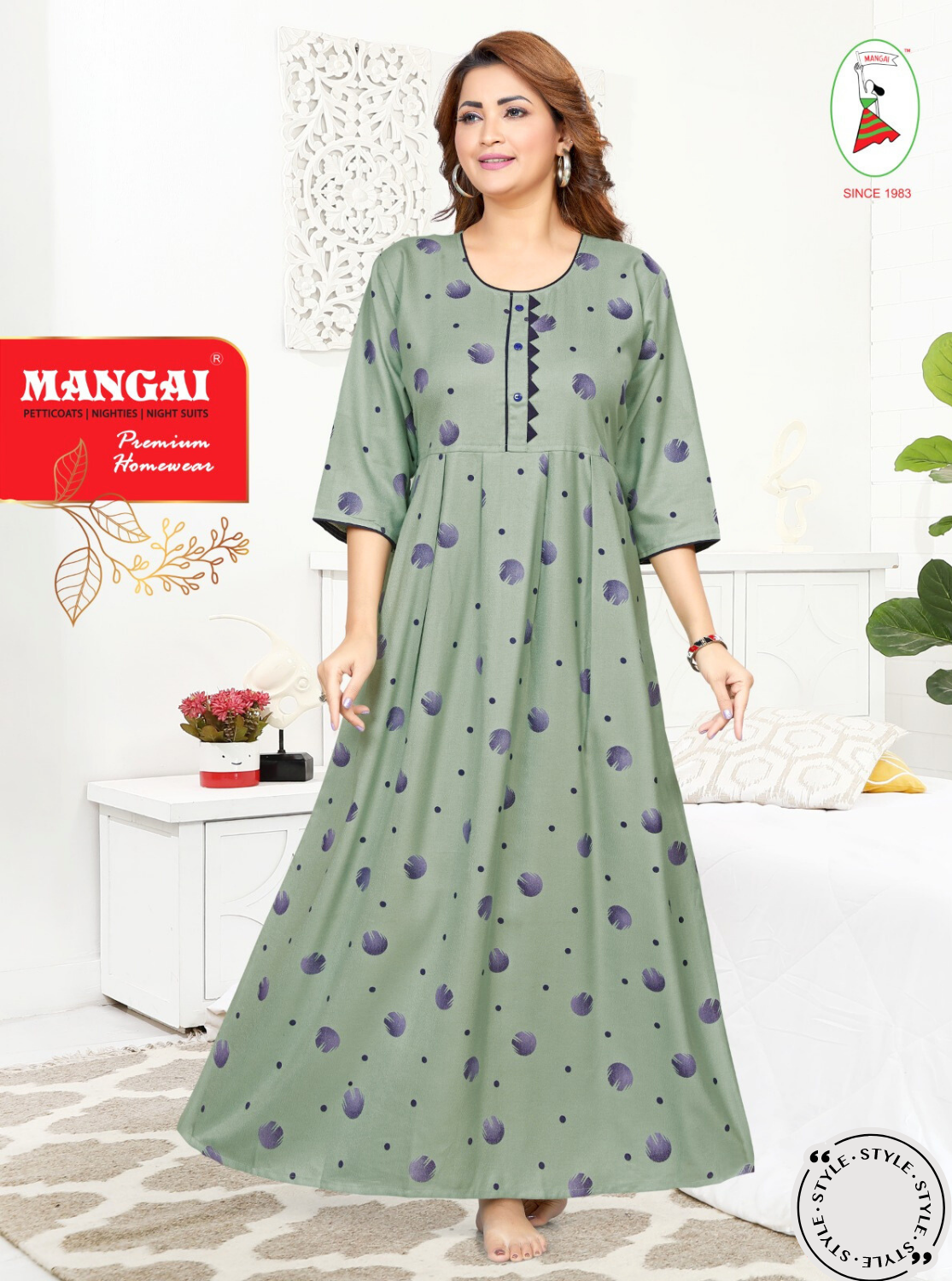 MANGAI Premium Alpine KURTI Style | Beautiful Stylish KURTI Model | Trendy Printed 3/4 Sleeve Night Wear