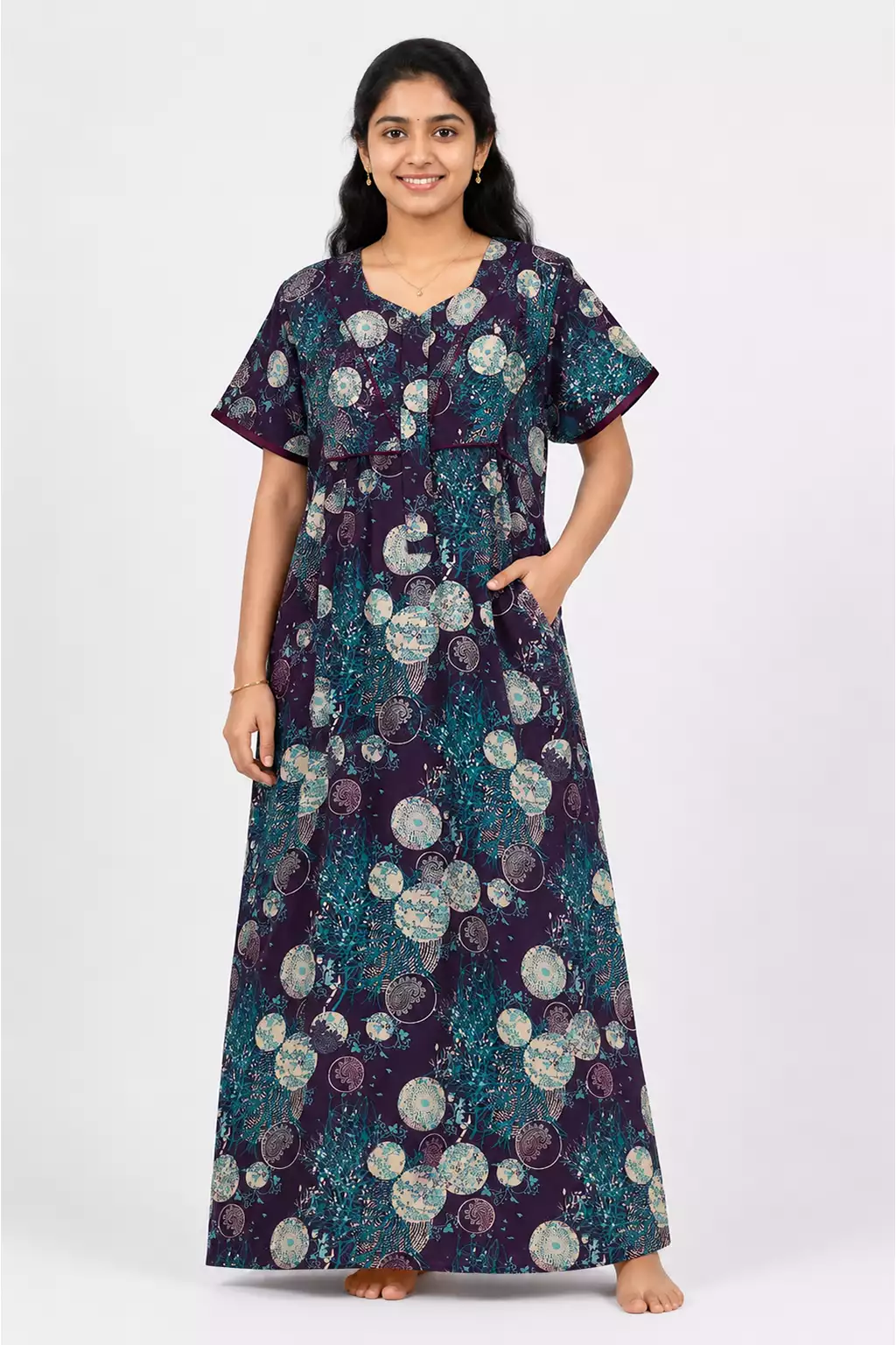 MANGAI Premium Cotton Printed Pleated Model Half Sleeve 4XL Size Nighties (4PZ)