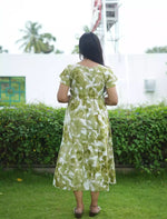 Rayon Leaf Print Gathering Maxi with Layer Sleeve - Mangai Nighties