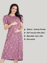 New HOSIERY Cotton Zipless Feeding Wear | Fancy Sleeve with Round Neck | Flap Open Zipless Feeding wear for Pregnancy Women (MHG)