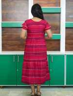Rayon Stripe Print Gathering Maxi with Front Tie - Mangai Nighties