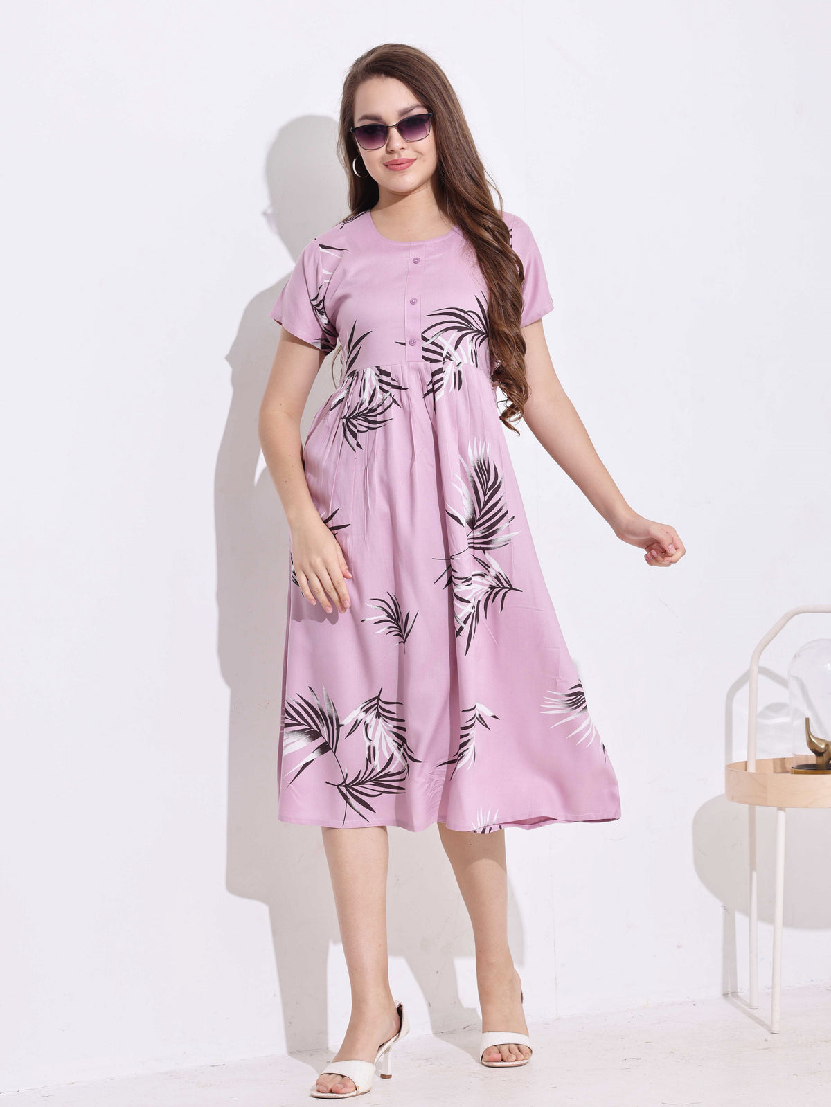 Rayon MAXI FROCK Model Nighties | Regular Sleeve's | Round Neck & Side Pocket | Pleated Frock MAXI Style | Trendy Collection's for Stylish Women's & Teenage Girl's (FRK-H)