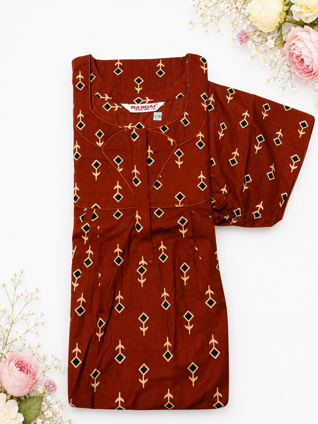 MANGAI Cotton Printed Pleated Model Half Sleeve 3XL Size Shrinkage Free Nighties (3PZ)