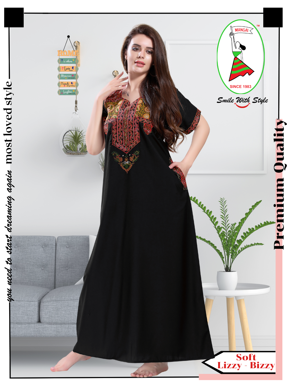 MANGAI Premium KARACHI Embroidery Nighties | Beautiful Embroidery Design's | Branded Quality | Half Sleeve | Regular Model | Stylish Nightdress for Women (KEM)