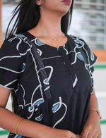 Navy Abstract Loop Print Rayon Front Zipper Feeding Full Frock with Layer Sleeve - Mangai Nighties