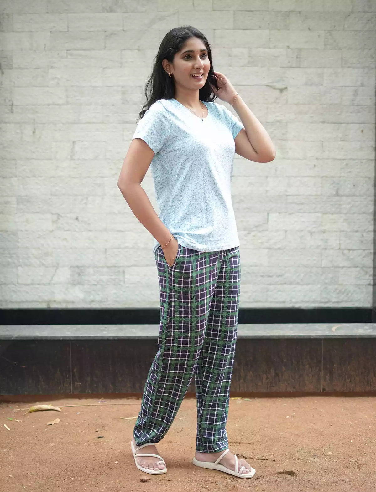 Ribbed Cotton Pyjama Set for Women & Girls with Pocket | Mangai Nighties