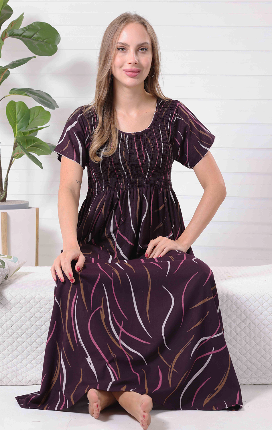 New Arrivals ALPINE Smokey Nighty | Beautiful Pleated Design | Side Pocket | Stylish Nighty for Trendy Women's | Your Perfect Nightwear Collection's (ALS)