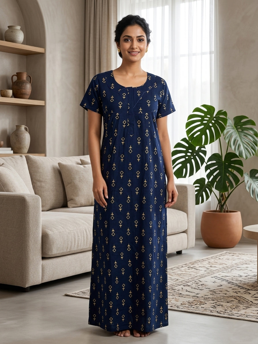 MANGAI Cotton Printed Pleated Model Half Sleeve 3XL Size Shrinkage Free Nighties (3PZ)