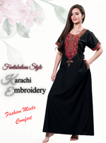 MANGAI Premium KARACHI Embroidery Nighties | Beautiful Embroidery Design's | Branded Quality | Half Sleeve | Regular Model | Stylish Nightdress for Women (KEM)