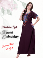 MANGAI Premium KARACHI Embroidery Nighties | Beautiful Embroidery Design's | Branded Quality | Half Sleeve | Regular Model | Stylish Nightdress for Women (KEM)