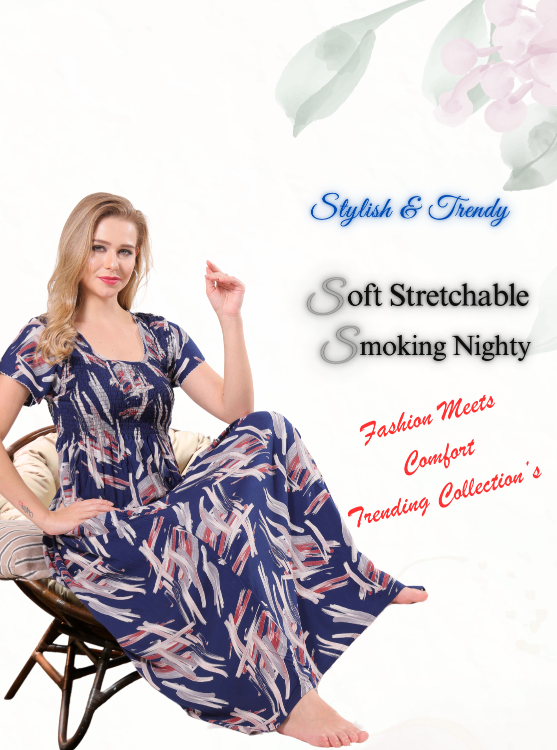 New Arrivals MANGAI Premium RAYON Smokey Nighty | Beautiful Pleated Design | Side Pocket | Stylish Nighty for Trendy Women's | Your Perfect Nightwear Collection's (RYS)