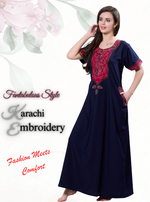 MANGAI Premium KARACHI Embroidery Nighties | Beautiful Embroidery Design's | Branded Quality | Half Sleeve | Regular Model | Stylish Nightdress for Women (KEM)