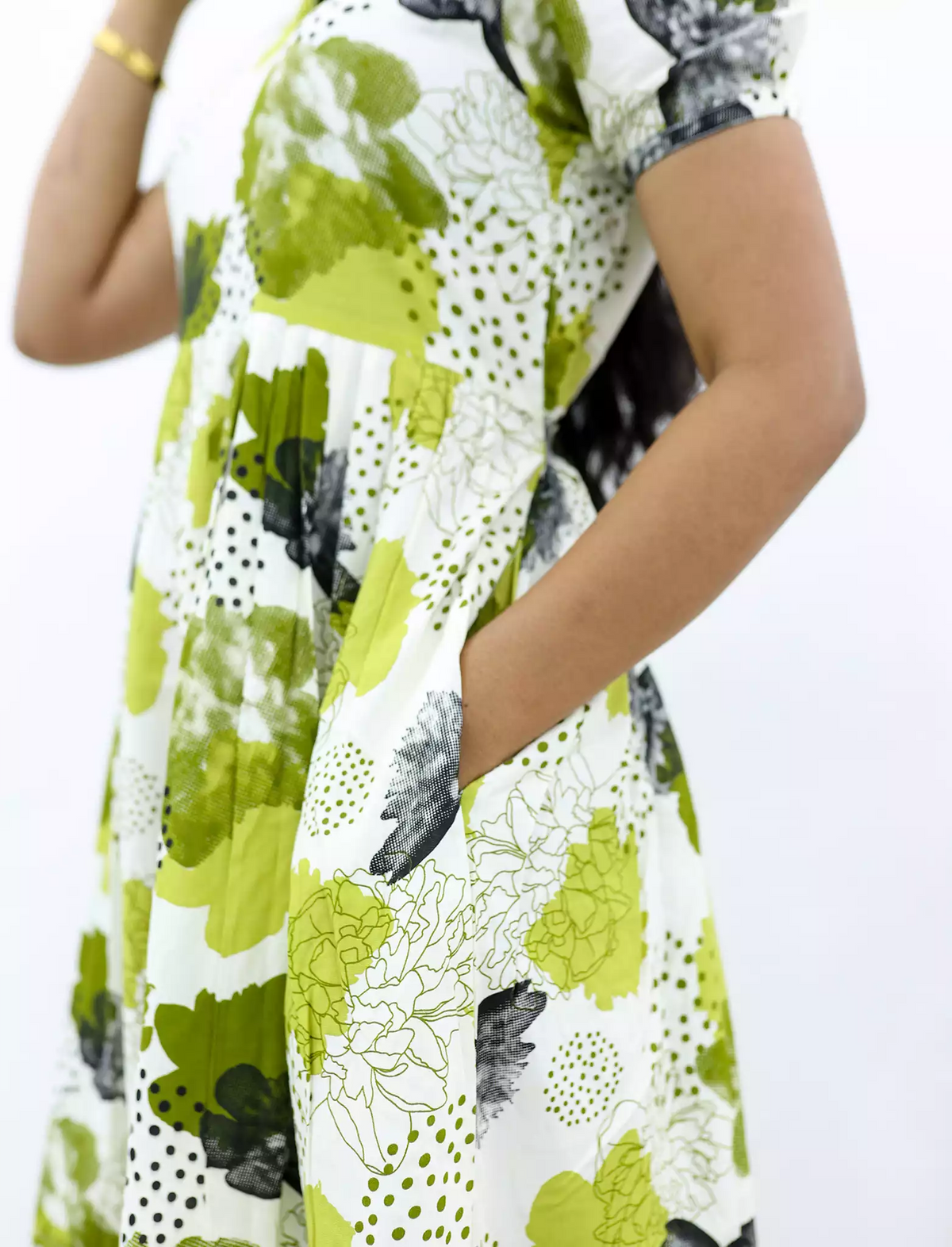 MANGAI Elegant Rayon MAXI Frock | Designer Neck | Half Sleeve | Flared Frill Bottom | Soft & Comfortable Daily Wear (RGM)