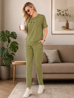 Olive Green Tencel Casual Night Suit - Mangai Nighties