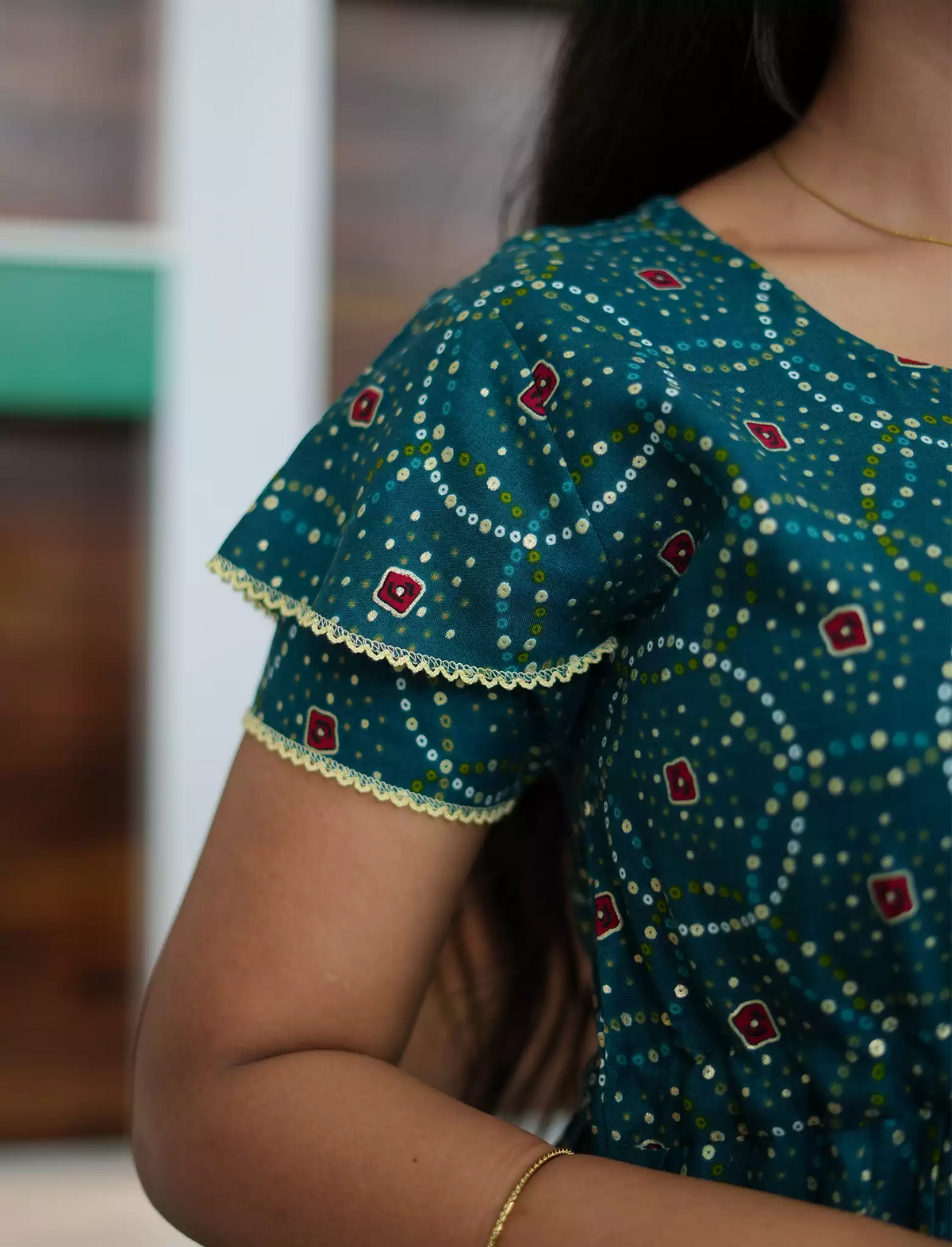 Rayon Circle Print Gathering Maxi with Side Pocket- Mangai Nighties