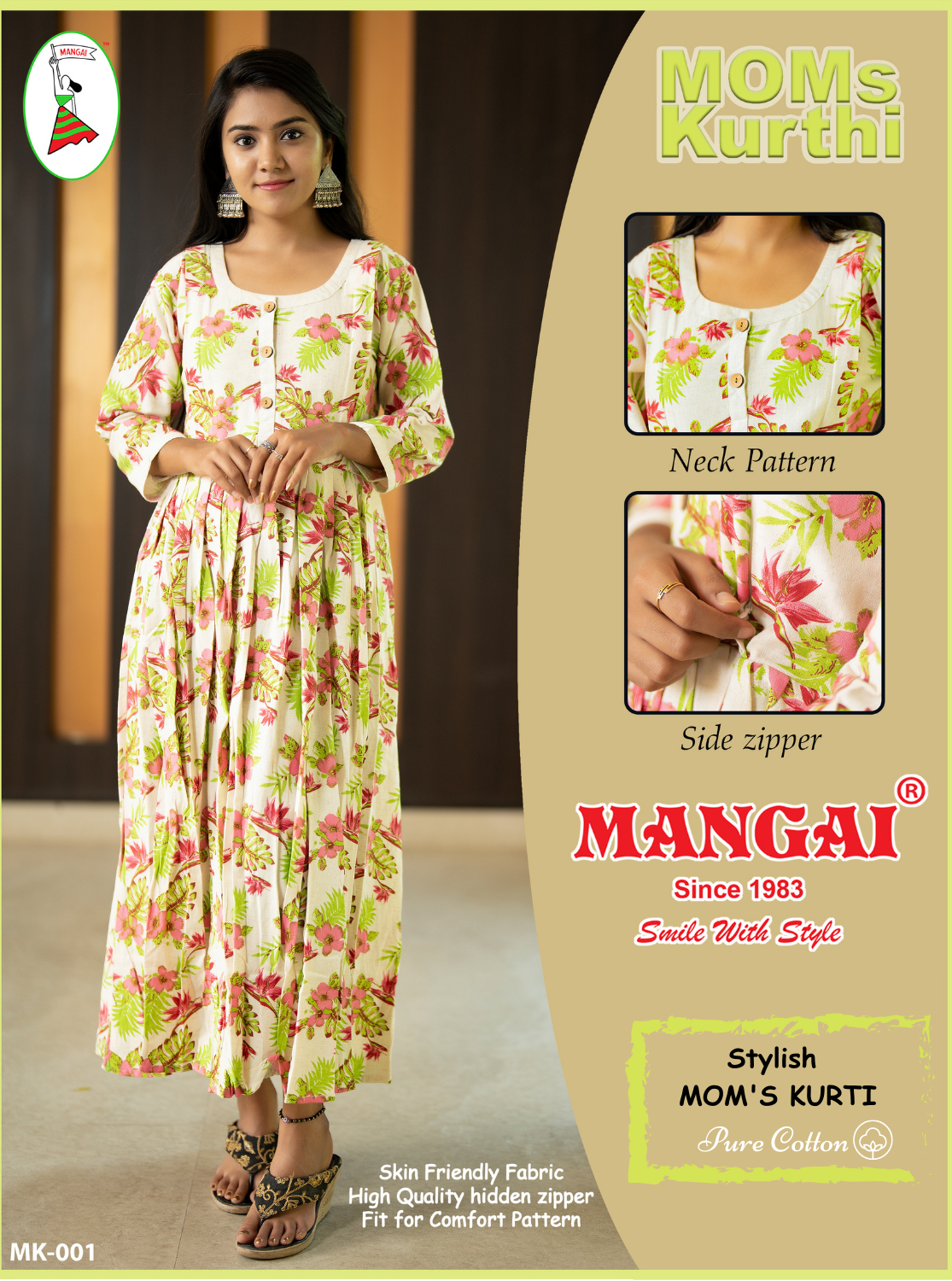 MANGAI Cotton Printed MOM'S KURTI - Umbrella Cut Stylish Branded Mom's Kurti for Stylish Mom's | Feeding | Maternity | Casual Wear MOM'S KURTI | Latest Collection's