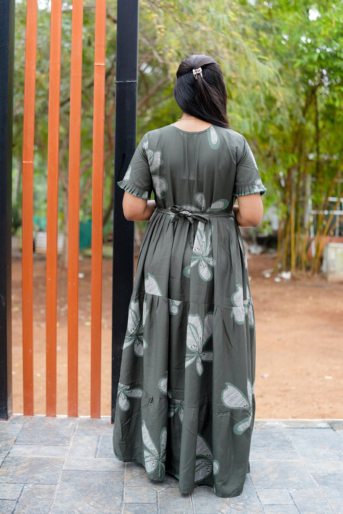 Mangai 3 Layer Flared Frock Model Nighties Soft and Smooth Premium Quality Rayon Material , Fancy Frilled Sleeve, Side Pocket , Back tie Rope , Stylish Collection's for Trendy Women's (MRK)