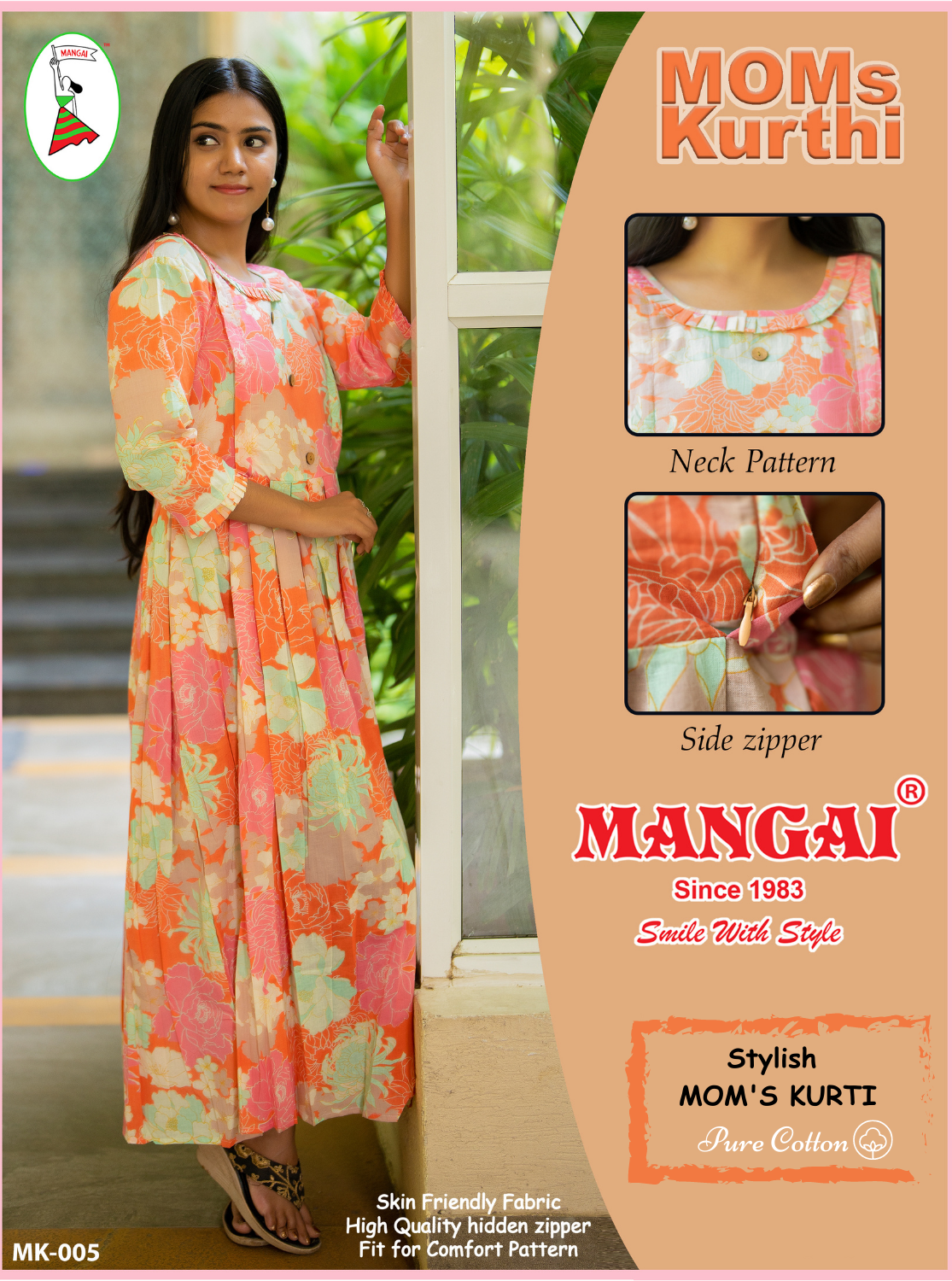 New MANGAI Cotton Printed MOM'S KURTI - Umbrella Cut Stylish Branded Mom's Kurti for Stylish Mom's | Feeding | Maternity | Casual Wear MOM'S KURTI | Latest Collection's