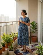 Premium Rose Pink Floral Printed Maternity & Feeding Maxi Frock – Soft Cotton Round Neck Pleated Pregnancy Wear with Side Pocket (KFM)