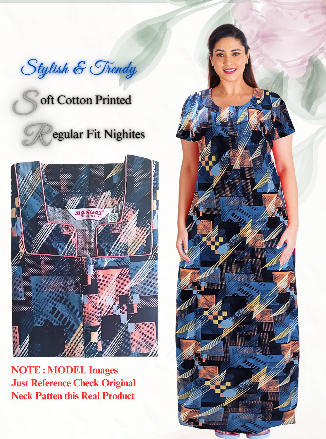 MANGAI New Regular Fit Cotton Printed Nighties - All Over Printed Stylish Nightwear for Stylish Women | Side Cut Pocket | Beautiful Nighties for Stylish Women's | Colorful Printed Cotton Nighties (LDM)