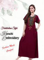 MANGAI Premium KARACHI Embroidery Nighties | Beautiful Embroidery Design's | Branded Quality | Half Sleeve | Regular Model | Stylish Nightdress for Women (KEM)