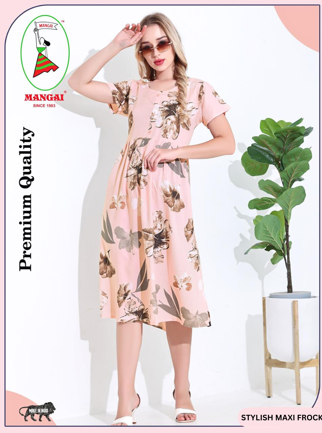 Rayon MAXI FROCK Model Nighties | Regular Sleeve's | Round Neck & Side Pocket | Pleated Frock MAXI Style | Trendy Collection's for Stylish Women's & Teenage Girl's (FRK-H)